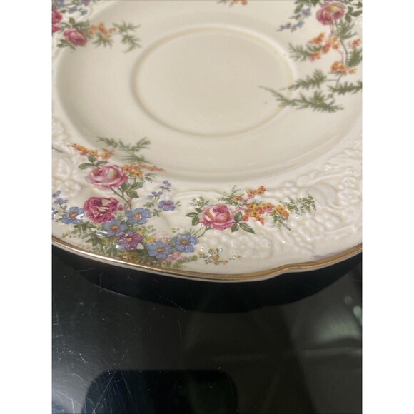 CROWN DUCAL FLORENTINE ROSALIE Embossed CREAM SOUP Saucer 7” ENGLAND C.1930's - Picture 2 of 5